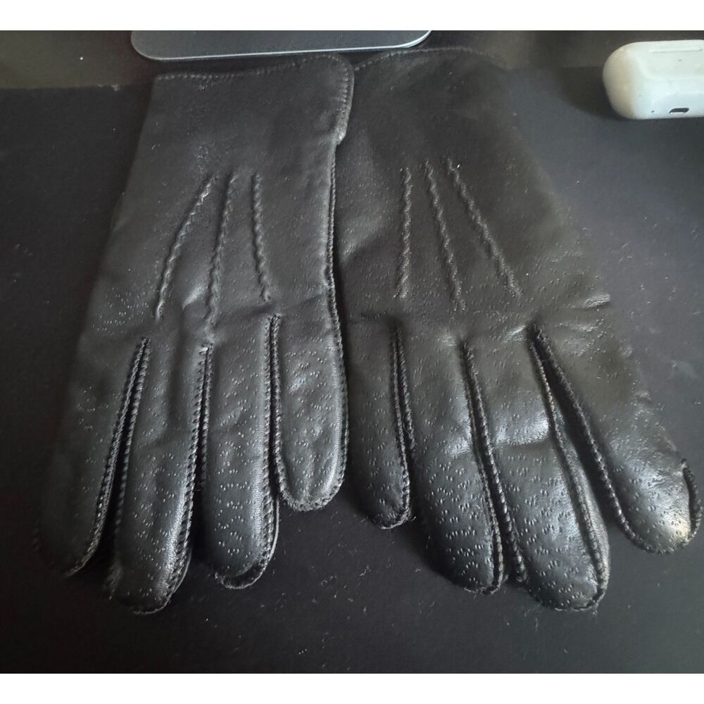 Men's VTG  Genuine Leather Gloves Shearling Lined Black Large 10-10½ Winter